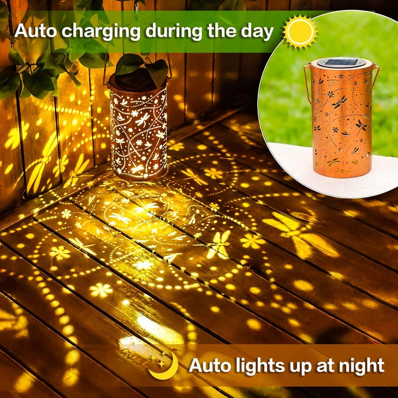 EZTZEN Dragonfly Solar Lanterns Outdoor Waterproof Hanging Solar Lights Dragonfly Gifts for Women Men Metal Decorative LED Lanterns for Garden Decor,Yard,Patio,Lawn,Tabletop,Pathway - Image 4